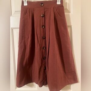 NWOT Women’s Brown High Waist Button-Front Midi Skirt with Pockets Size Small